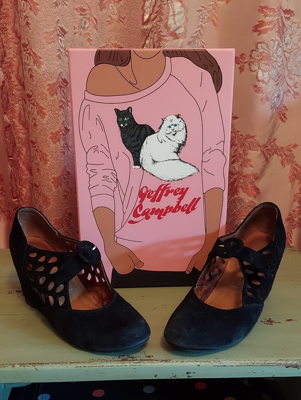Jeffrey Campbell Black Suede Leather Buckle 3" Wedges